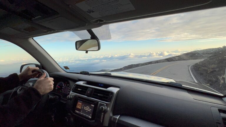 Driving road to Haleakala Crater in Maui Hawaii