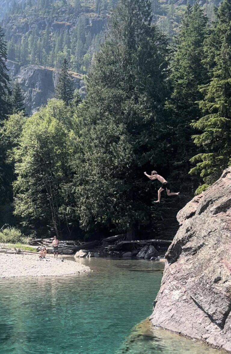 Cliff jumping at Red Rock on Going To The Sun Road in Glacier National Park