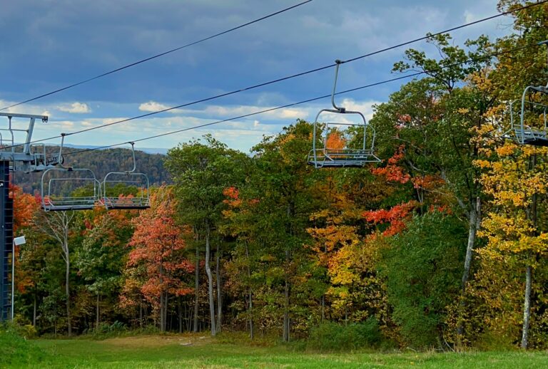 colorful fall trees wisp ski resort chairlift