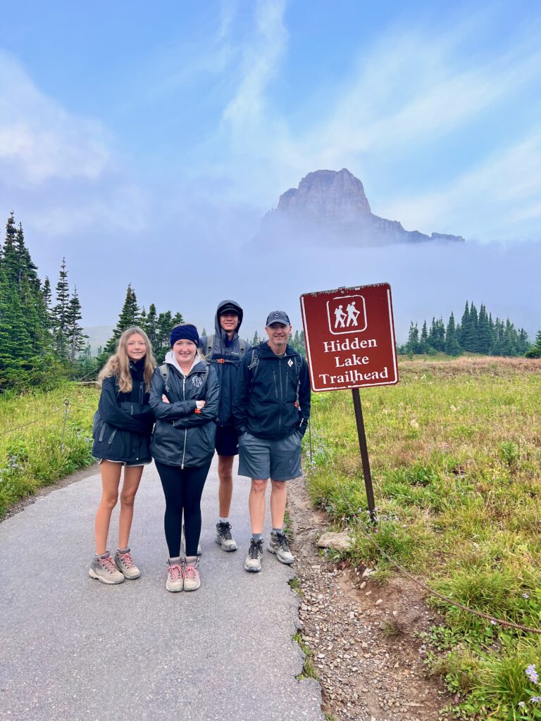 Hidden Lake Trailhead with fog in the background