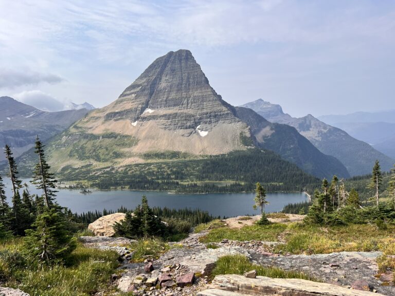 View from Hidden Lake Overlook of lake and mountains