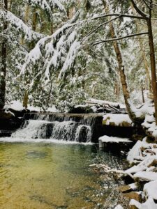 Swallow Falls Canyon Trail during the winter in Deep Creek Lake Maryland