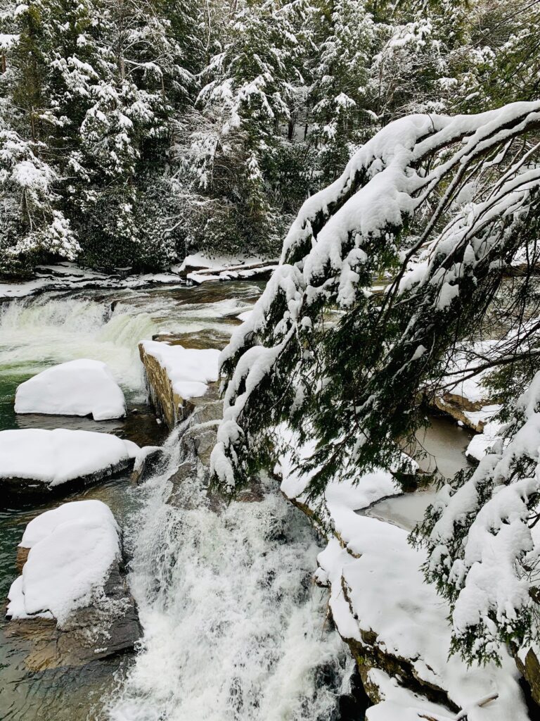 Swallow Falls Canyon Trail during the winter in Deep Creek Lake Maryland