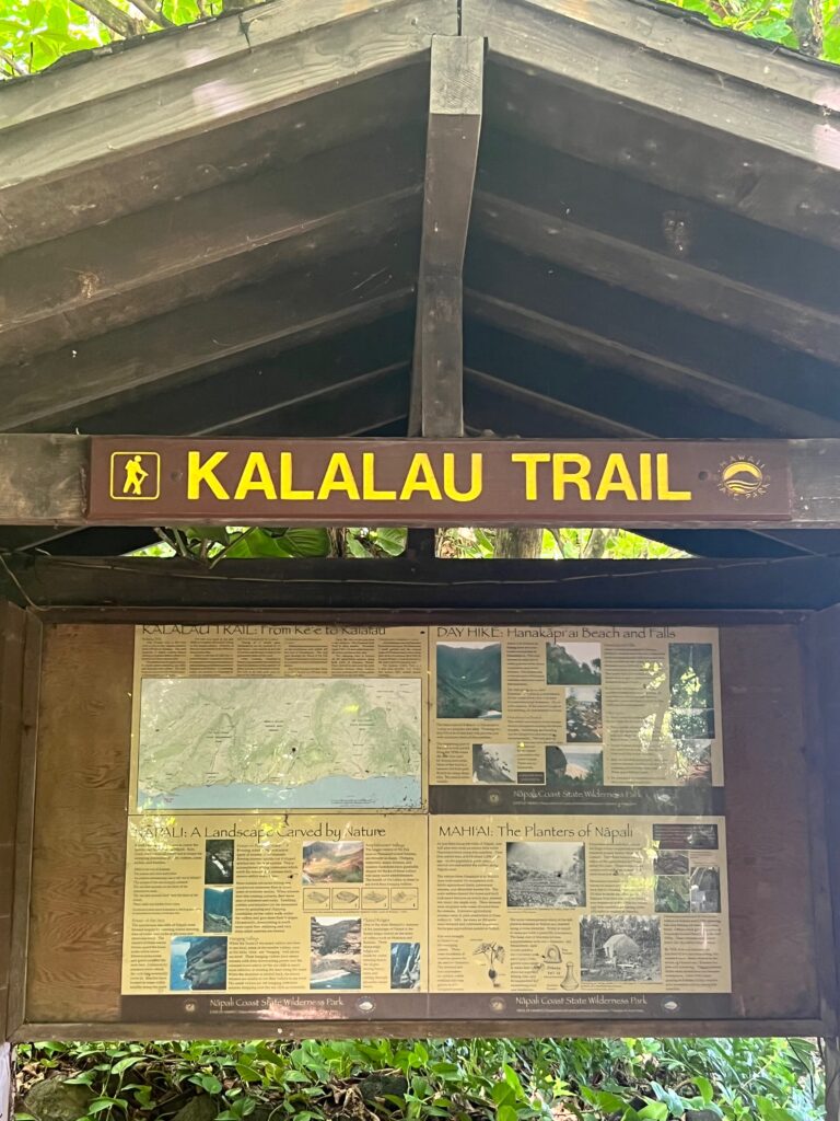 Kalalau Trail Head sign at Ke'e Beach