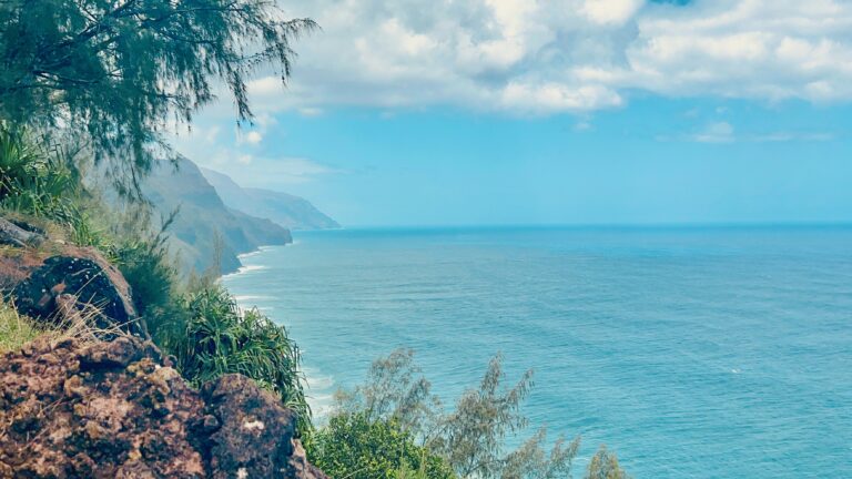 View of Na Pali Coast from the Kalalau Trail in Kauai