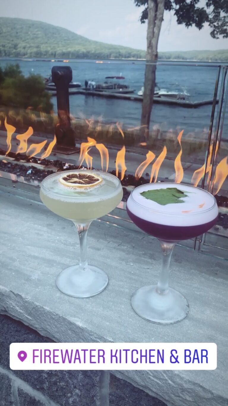 Cocktails by the fire at Firewater Restaurant in Deep Creek Maryland