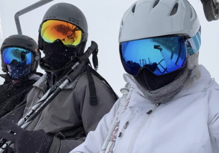 Ski helmet, goggles and face covering protect your face from the elements