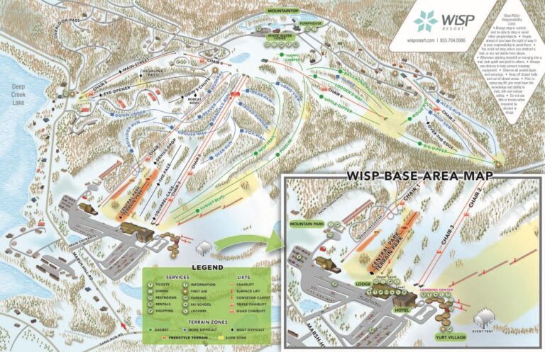 A map of Wisp Ski Resort in Deep Creek Lake, Maryland