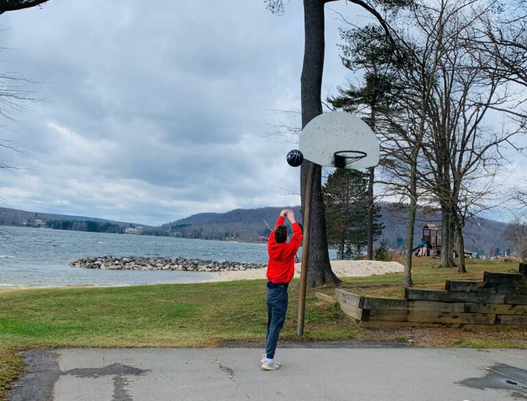 Playing basketball at Deep Creek Lake State Park in the Spring