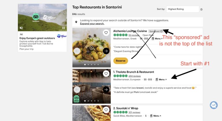 Use Trip Advisor to choose restaurants on vacation