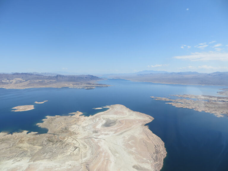 Flying over Lake Mead on the Grand Canyon Helicopter Tour from Las Vegas