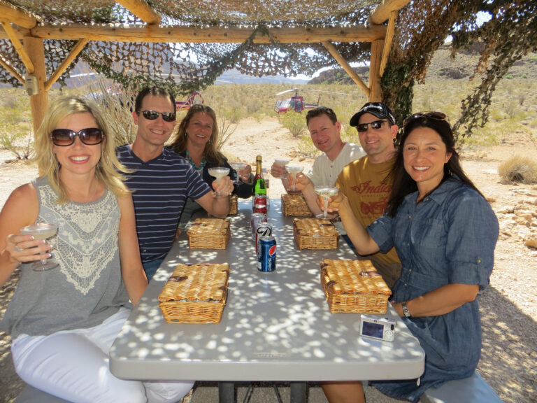 Champgane Picnic on the floor of the Grand Canyon on the helicopter tour from Las Vegas