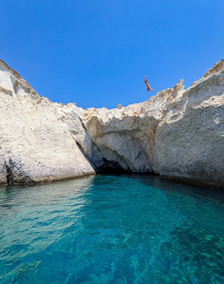 cliff jumping in Milos Greece