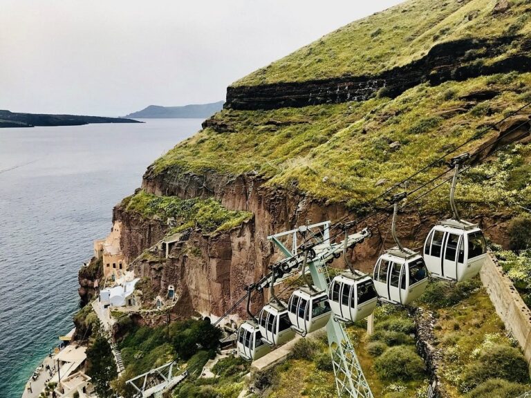 Cable car ride from Old Port in Santorini Greece