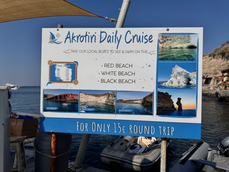 Hop-on, hop-off beach water taxi in Santorini, Greece