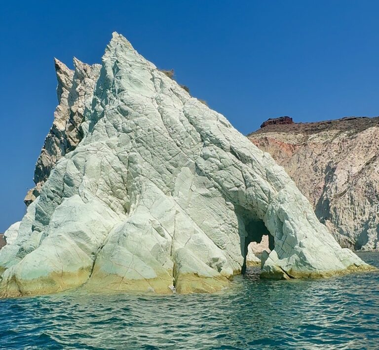 Scenic views from the water taxi in Santorini Greece
