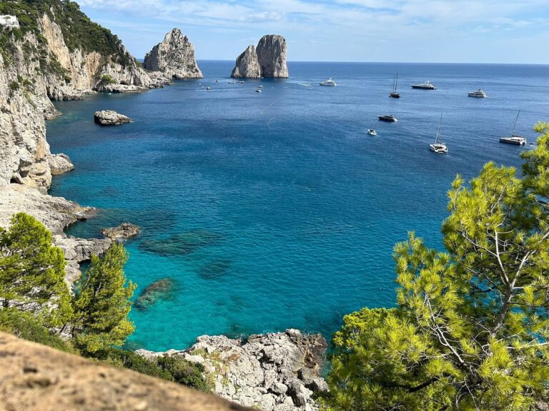 View of Faglioni Rocks from Belvedere Punta Cannone in Capri, Italy