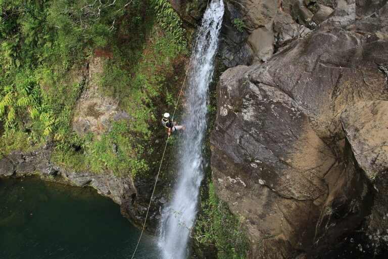 Repelling down waterfalls in Maui, Hawaii