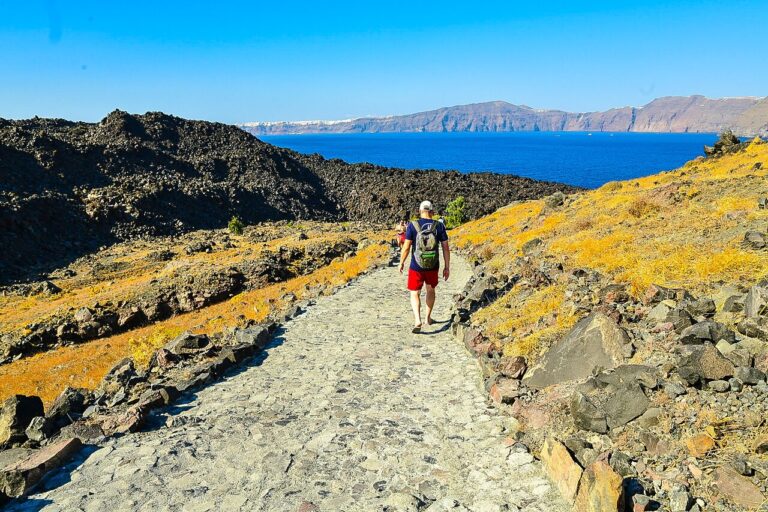 Hiking the volcano in Santorini, Greece